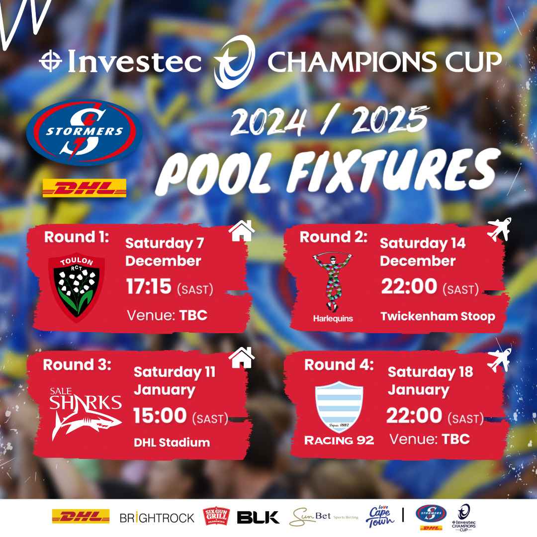DHL Stormers Investec Champions Cup pool fixtures The Stormers
